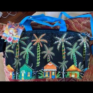 Caribbean Soul canvas bag. Palm trees with lights. Handles and straps.